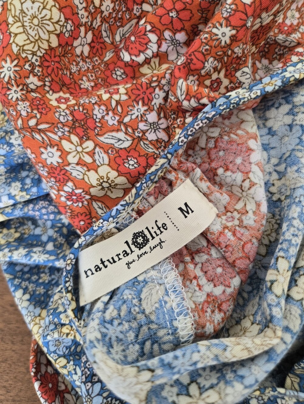 Natural Life Boho Blue Orange Floral Midi Dress, M - Picture 6 of 8
